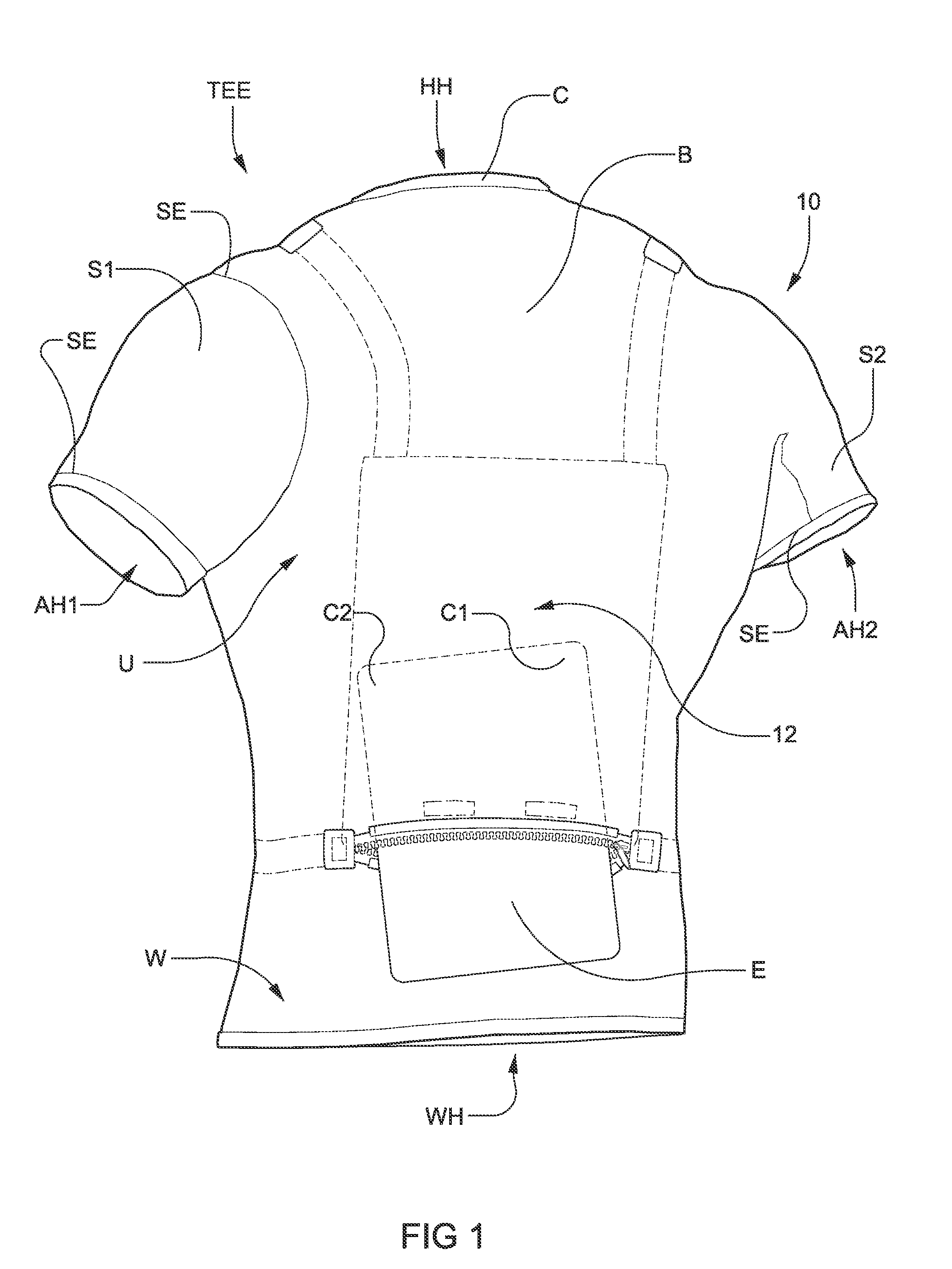 Garment with carrying pouch and support system