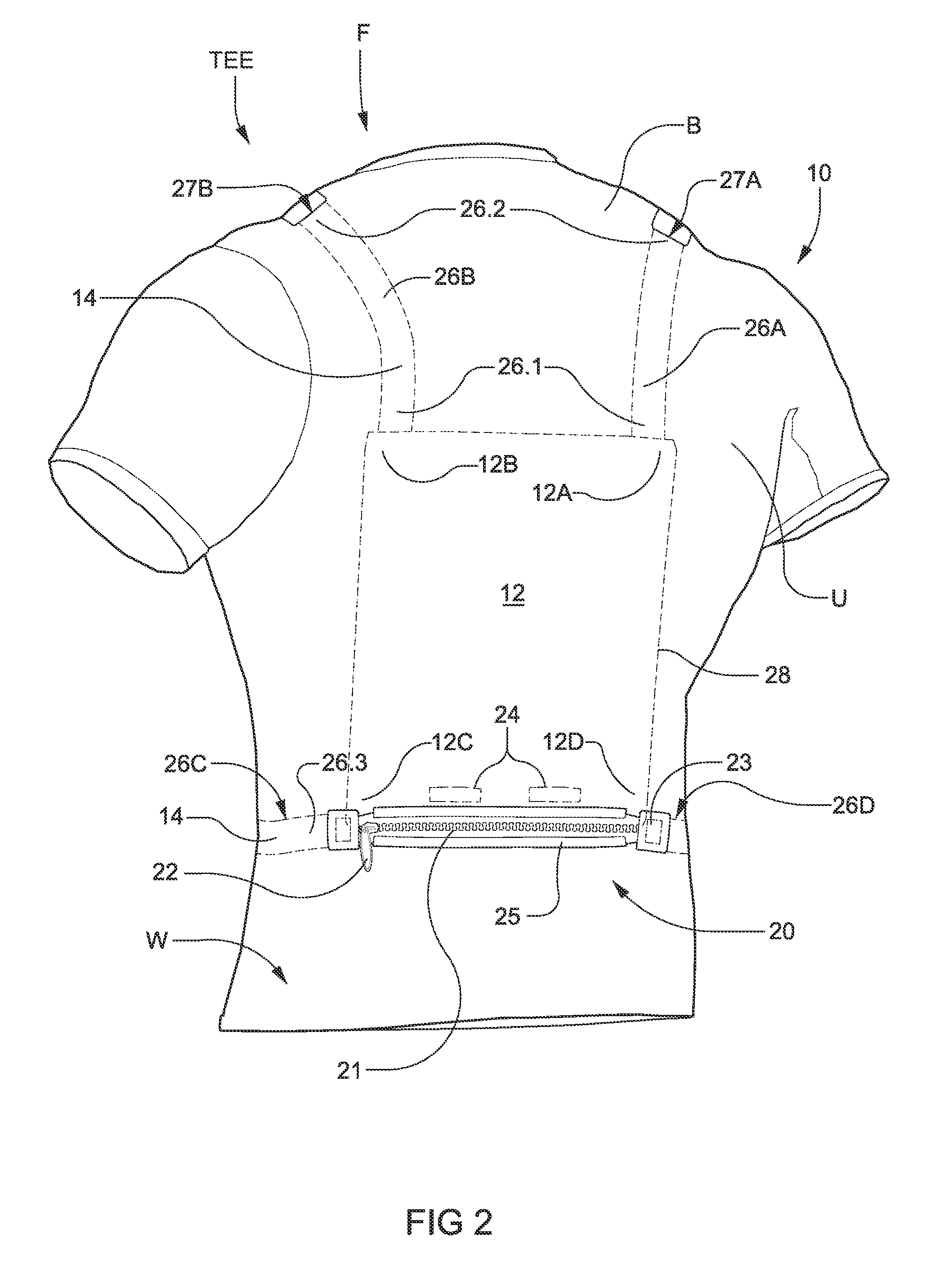 Garment with carrying pouch and support system