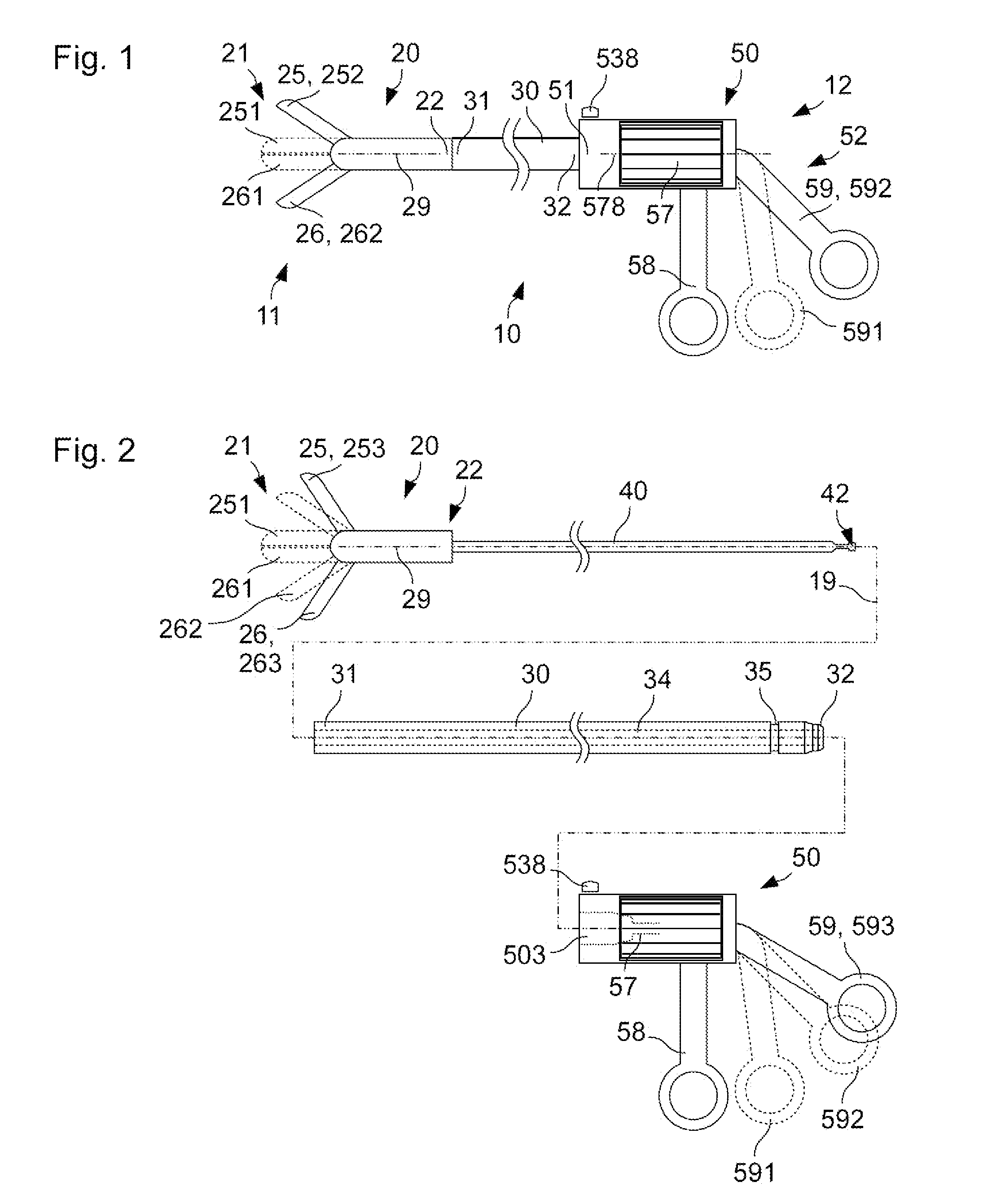 Handling device for a micro-invasive surgical instrument