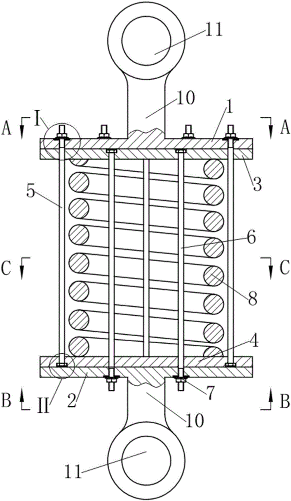 Pull rod guide type spiral spring damper