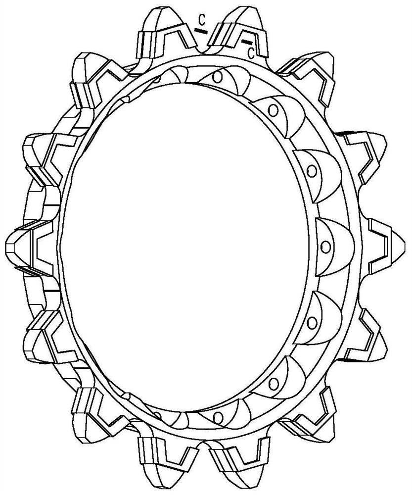 Low-friction efficient driving wheel gear ring and implementation method thereof