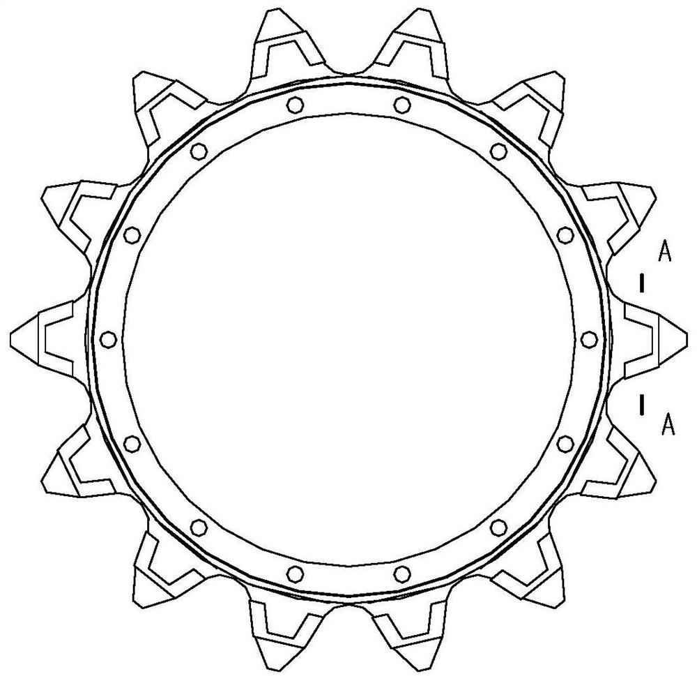 Low-friction efficient driving wheel gear ring and implementation method thereof