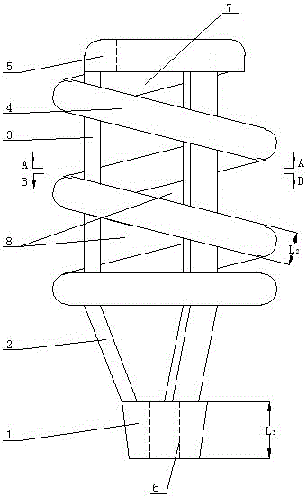 A spiral space grid steel bar connector with a cone and its construction method