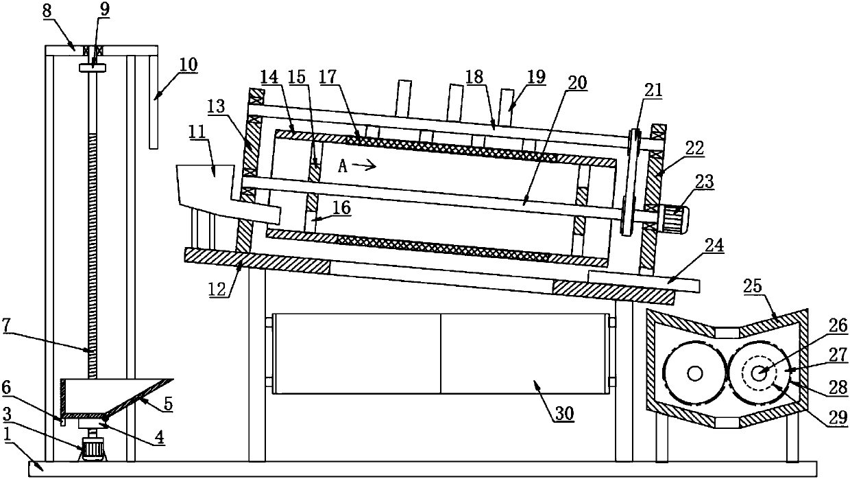 Sand screening device with raw material lifting function for municipal construction
