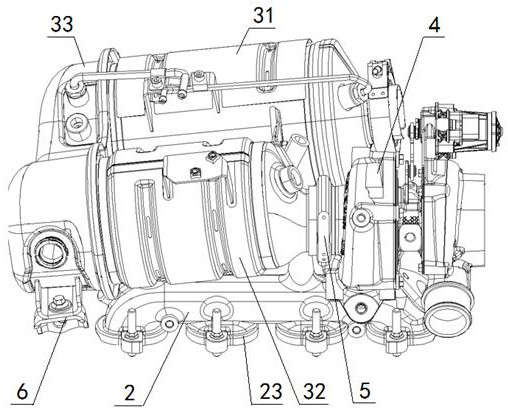 A tightly arranged engine exhaust gas treatment system