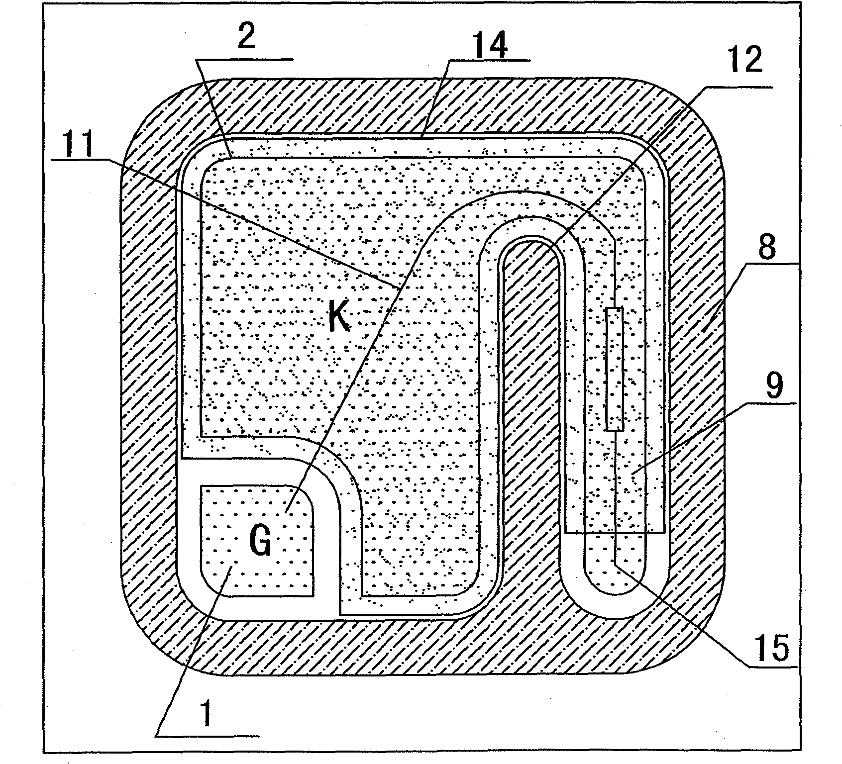 Gate sensitive triggering unidirectional controlled silicon chip and production method thereof