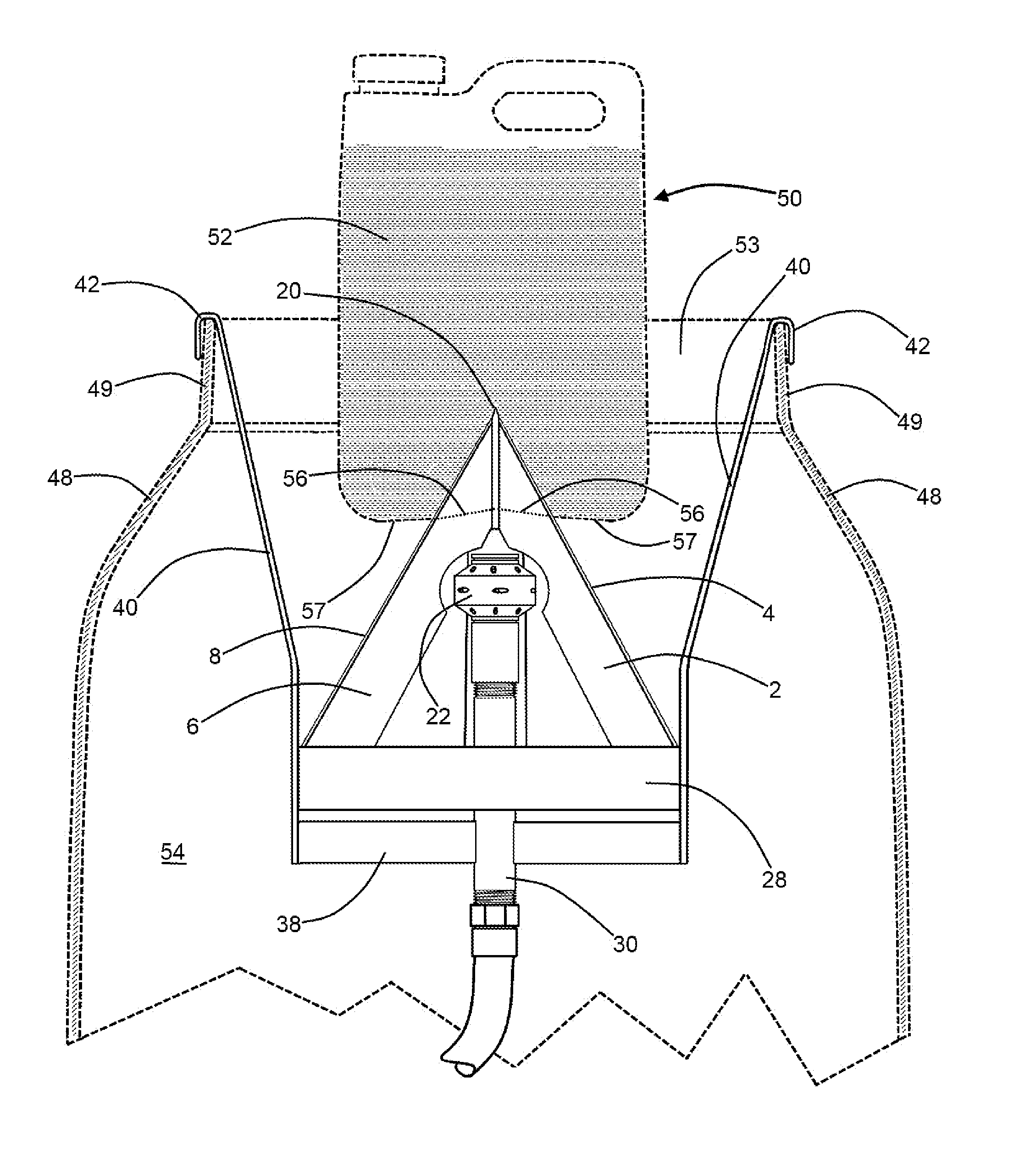 Assembly for dispensing a canister's liquid contents into a vessel and for rinsing a residue of the liquid contents