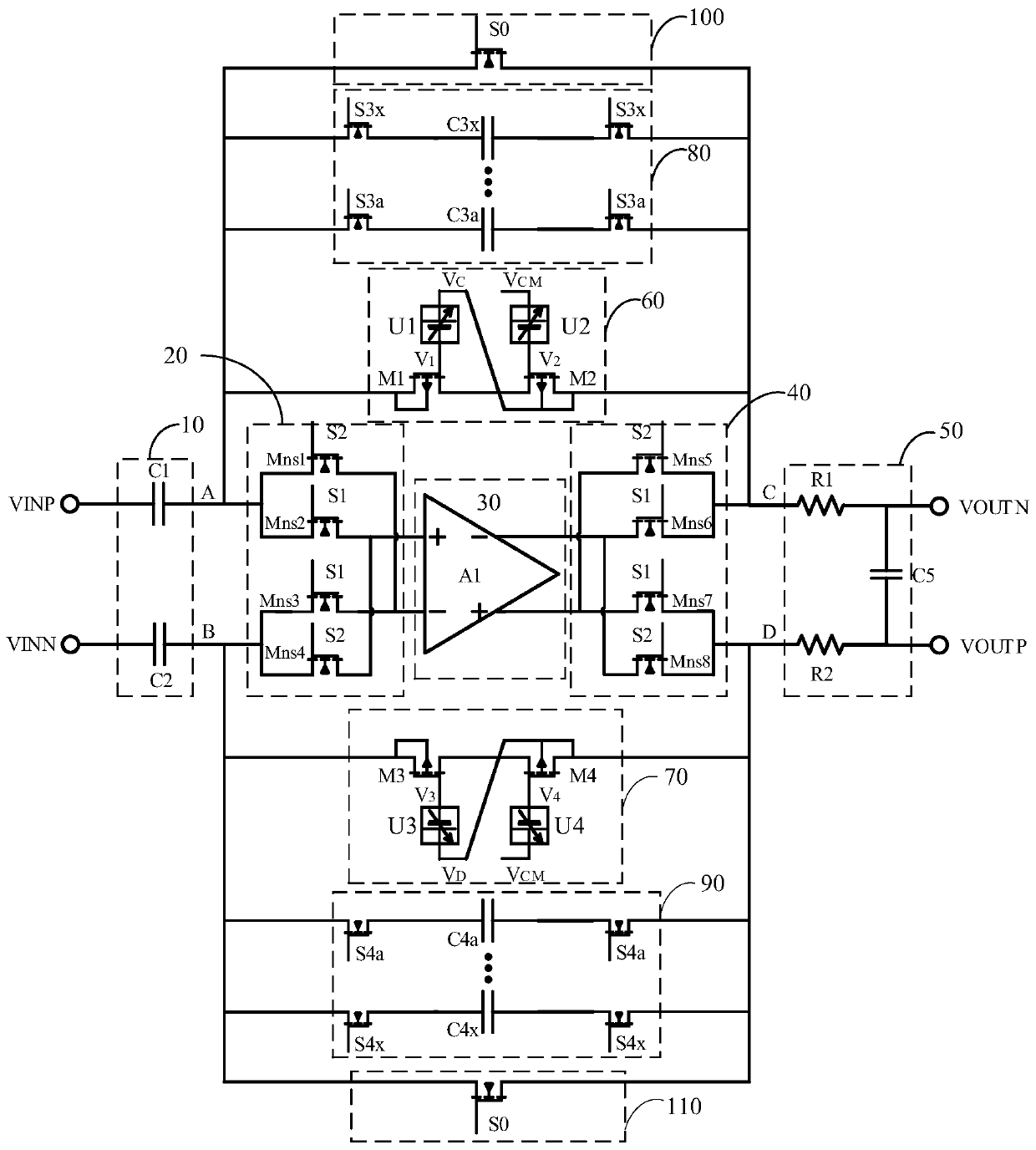 Integrated weak electric signal filtering and amplifying circuit