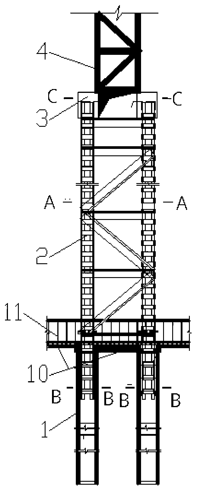 Steel latticed column homocentric-square-shaped concrete bearing platform combination type tower crane base structure and construction method
