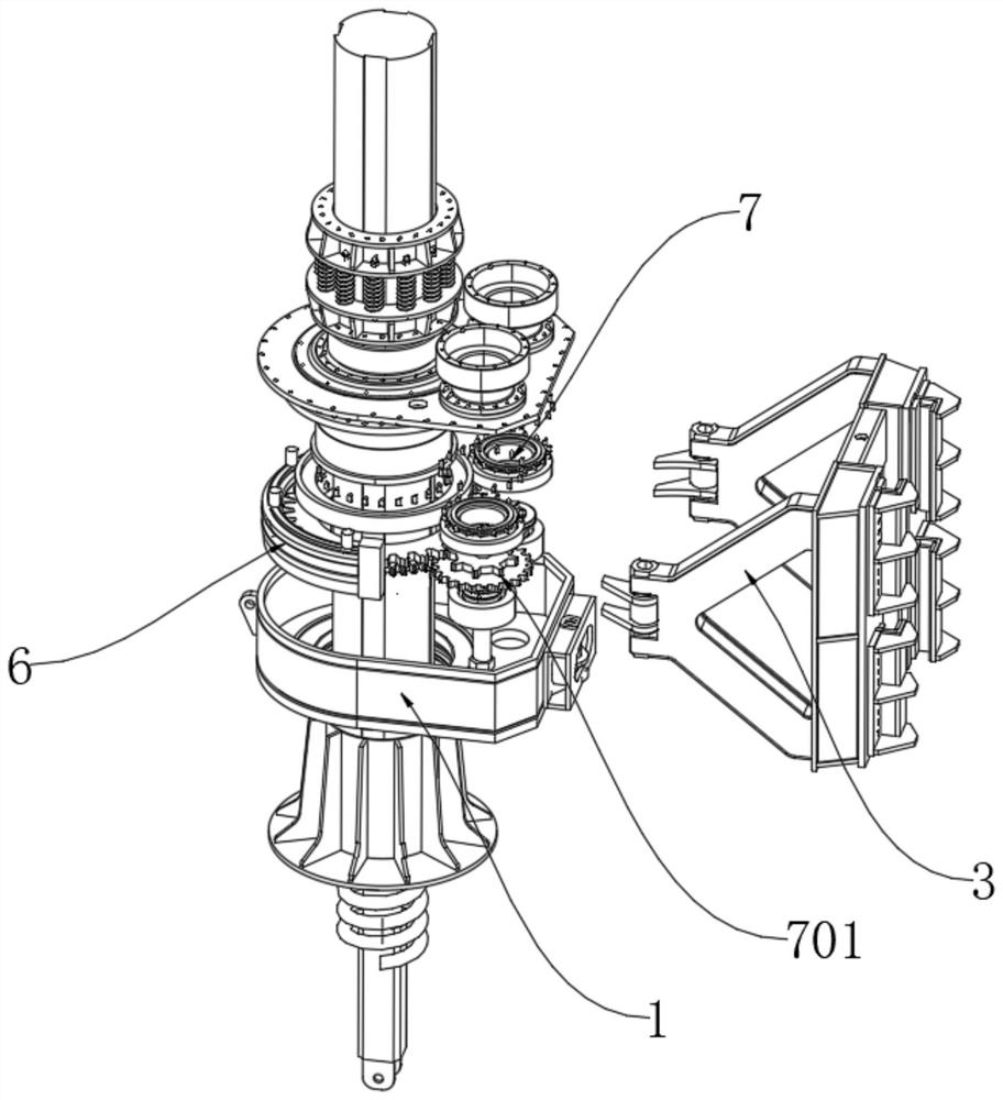 Rotary drilling rig power head structure with buffer mechanism