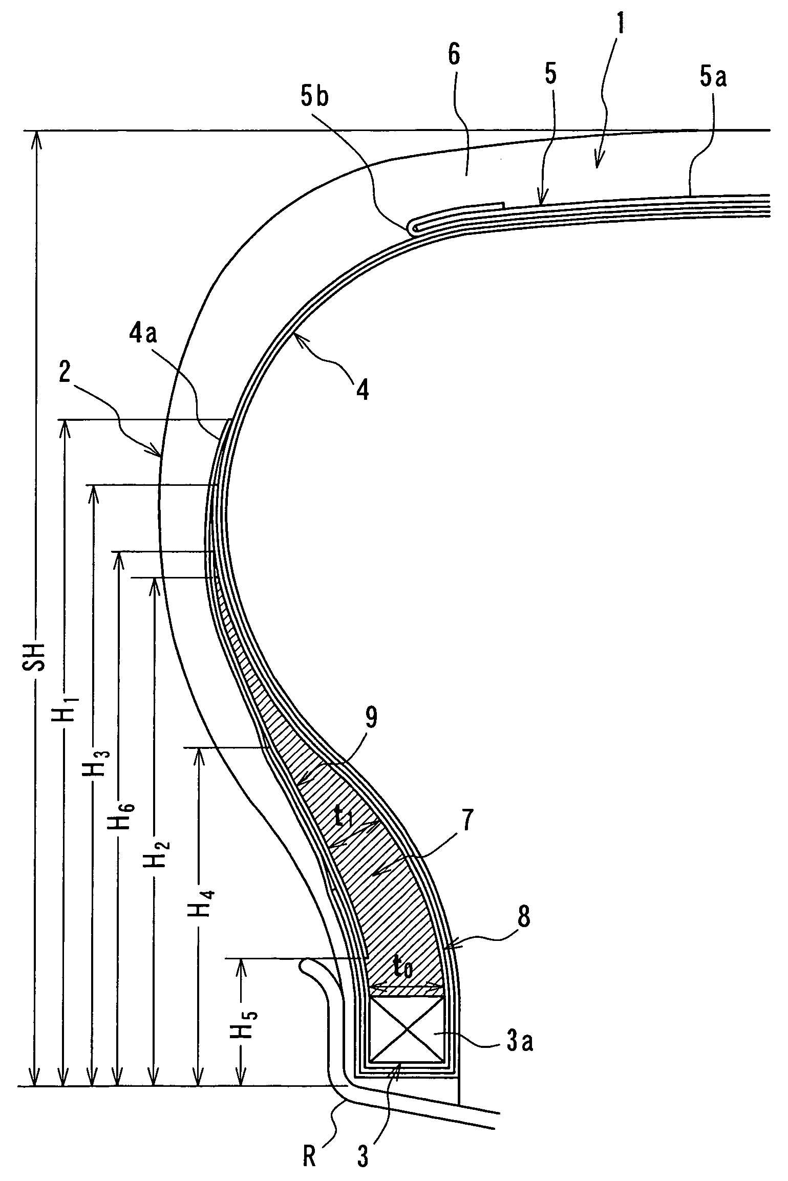 High-performance, low-profile tire for four-wheeled passenger car and method of mounting the tire