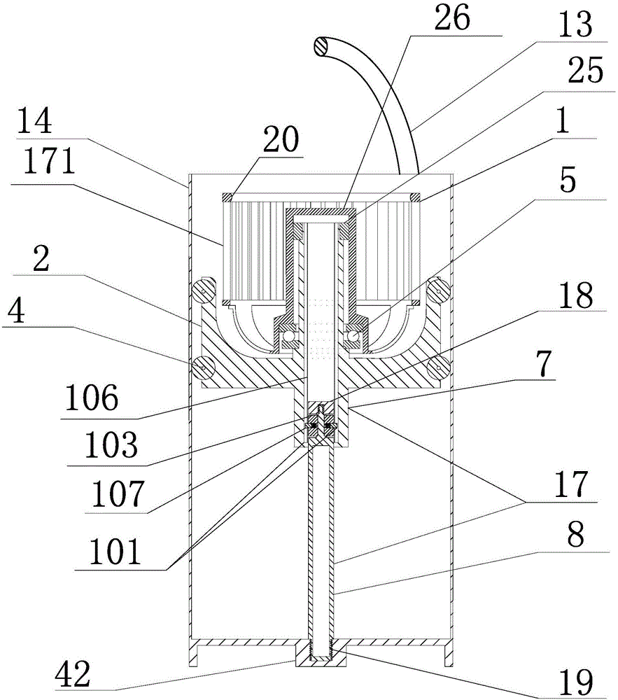 Rotary movable pin self-locking lifting prismatic barrel hand pressing rotary mop jet flow cleaning and spin-drying device