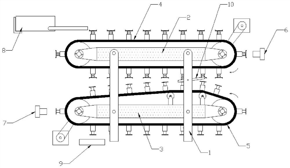 A double-conveyor type bottle cap double-sided marking device