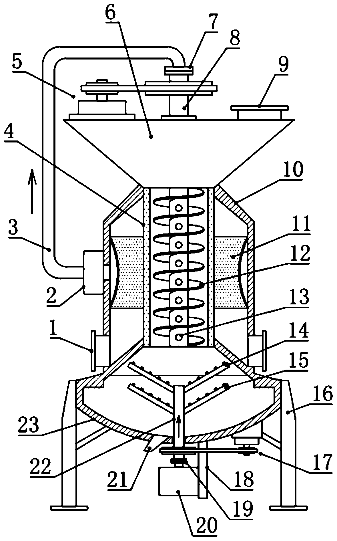 Vertical type secondary dedusting device for corn processing