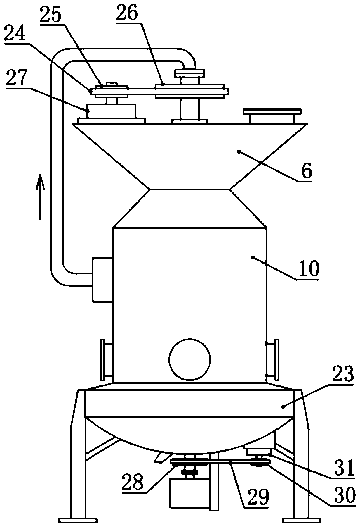 Vertical type secondary dedusting device for corn processing