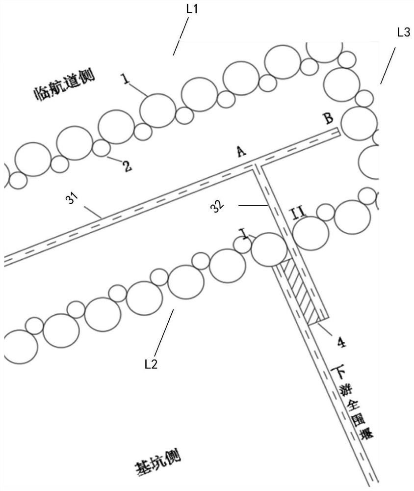 Comprehensive anti-seepage system of near-channel construction shortcut and construction method