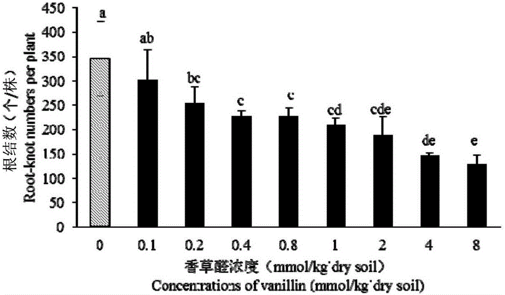 Application method for applying vanilline under soil conditions to prevent and treat meloidogyne incognita chitwood