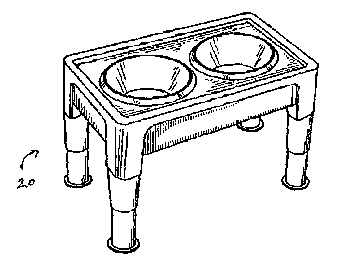 Hybrid wood/plastic dog feeding table and kit