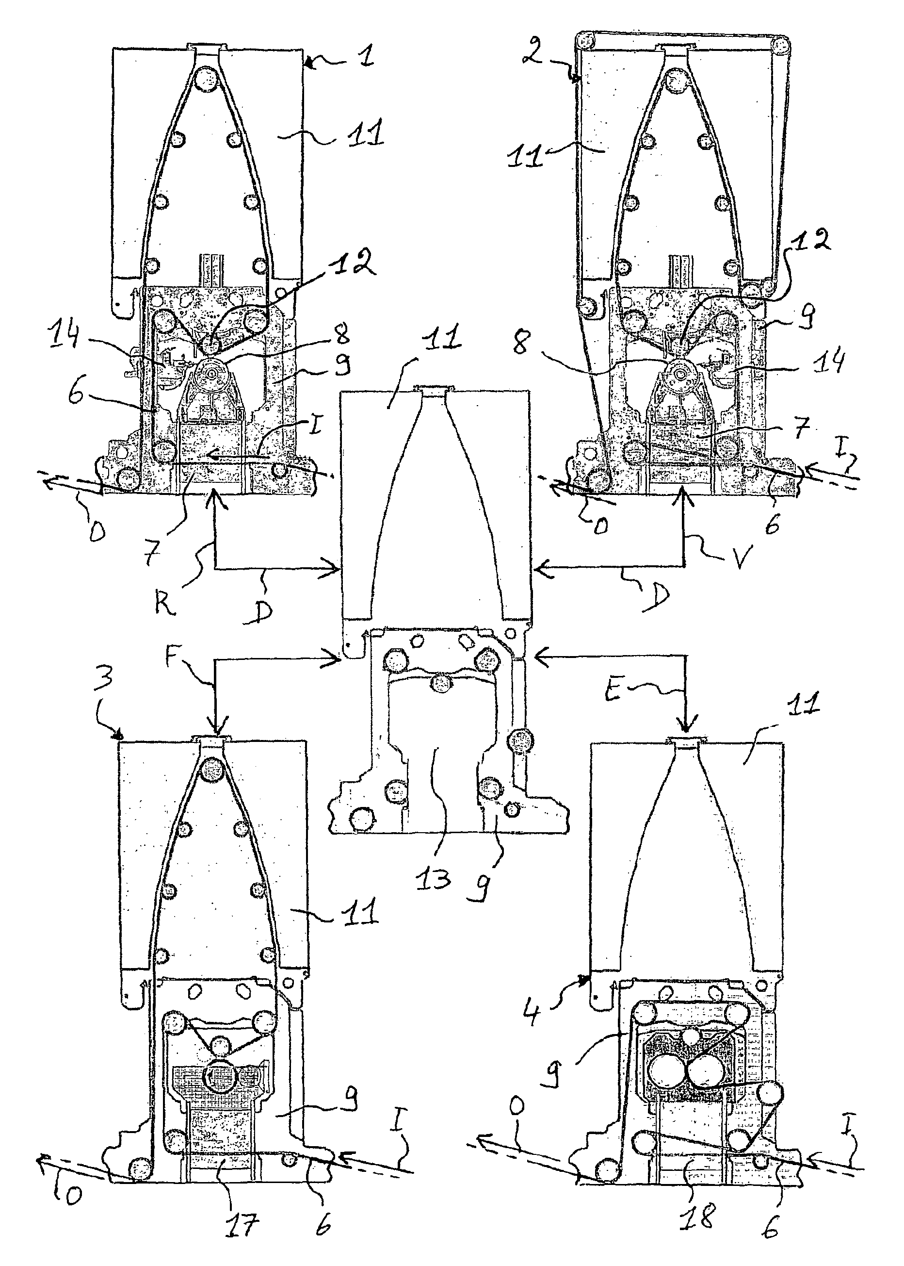 Methods of assembling, dismantling and transforming a print unit intended for a printing machine, and transport device used