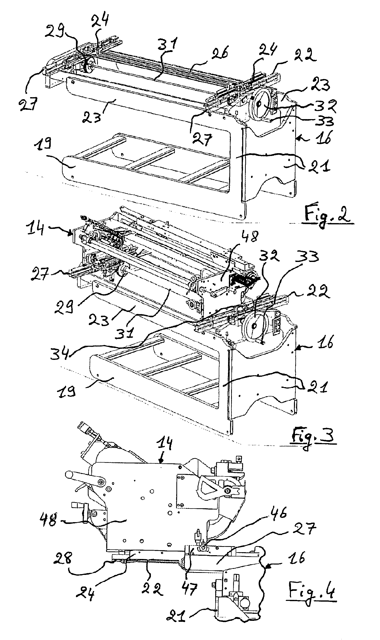 Methods of assembling, dismantling and transforming a print unit intended for a printing machine, and transport device used