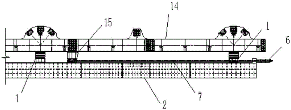 Overweight combined highway and railway bridge rigid suspending cable stiffened continuous steel trussed beam pushing device with stiffening string