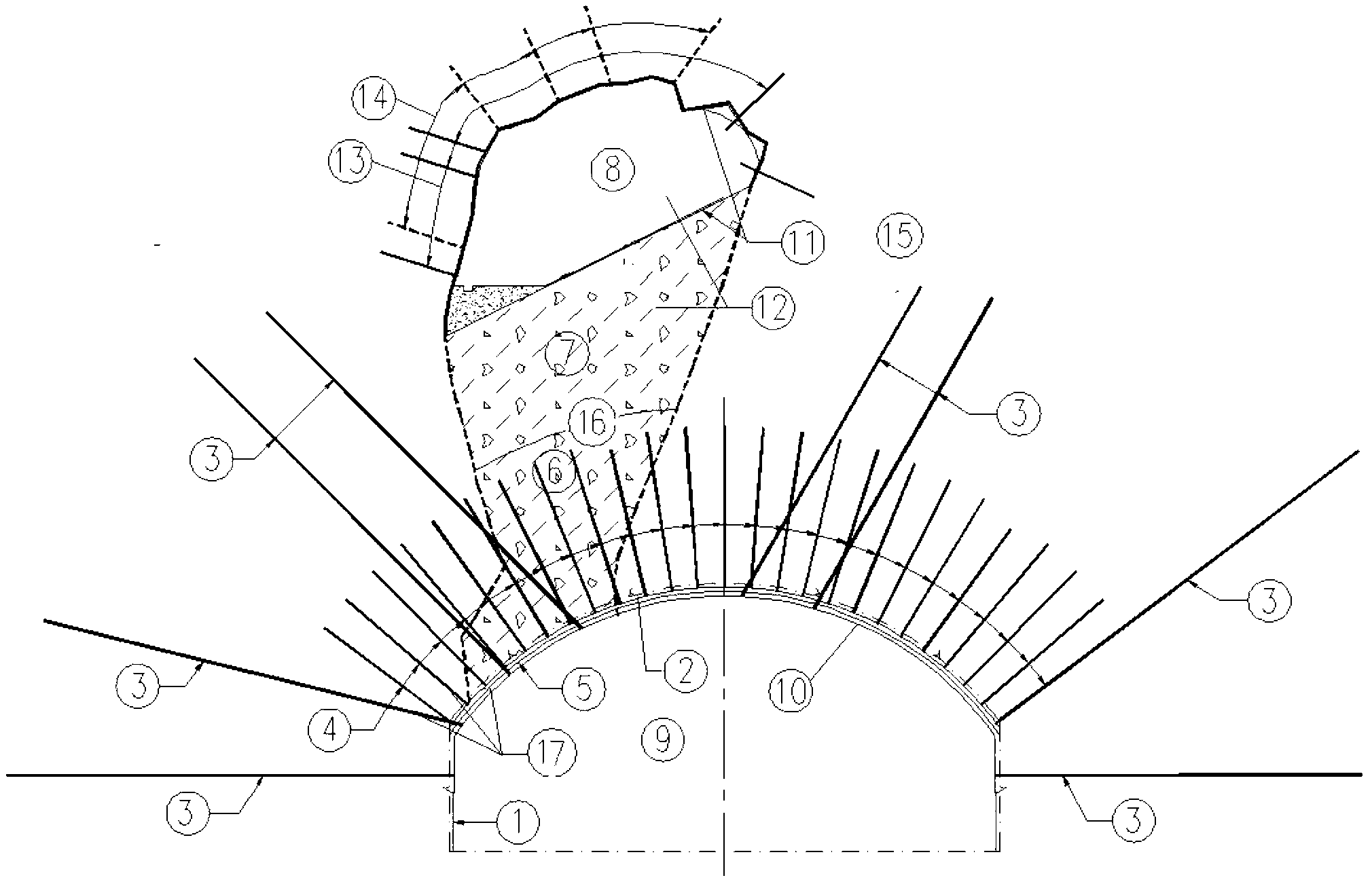 Method of treating lining after collapse of underground cavern crown