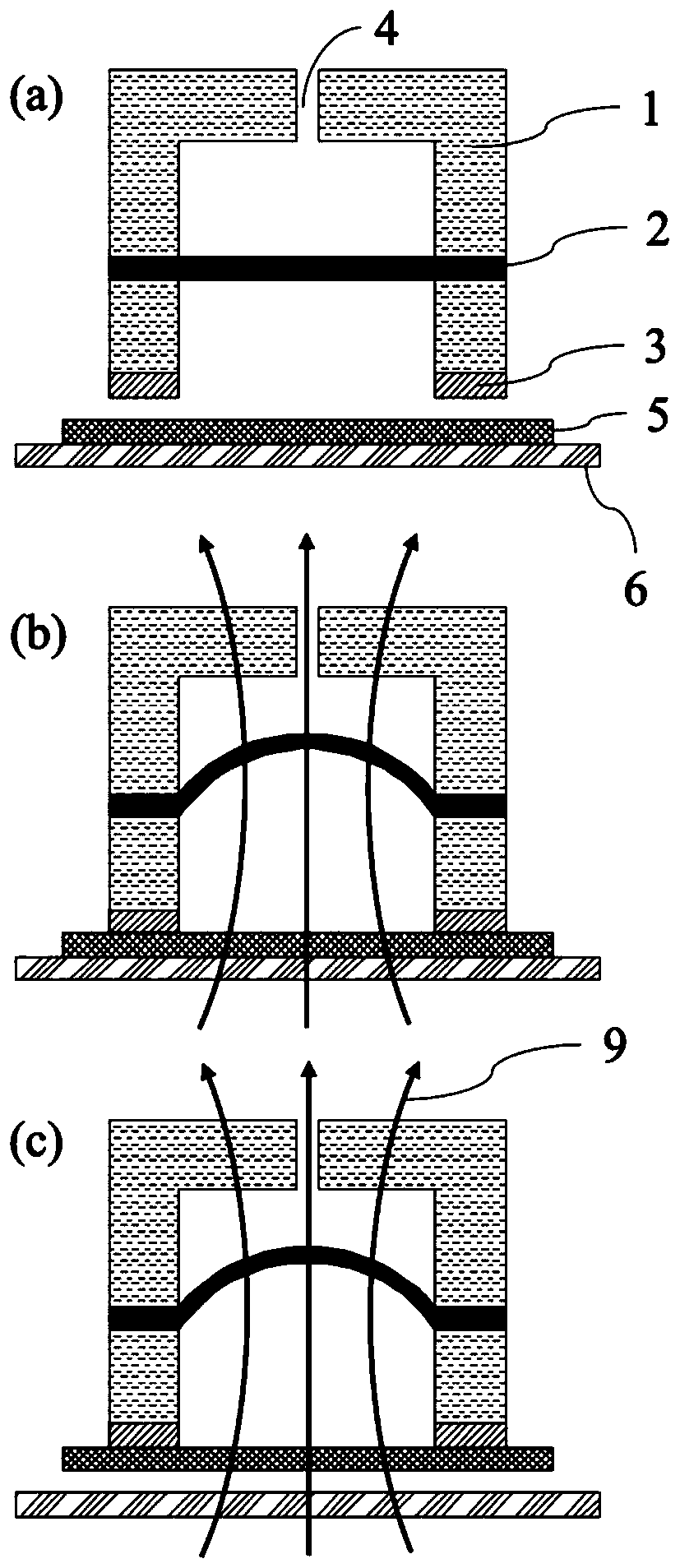 Air pressure regulated magnetic control film transfer printing stamp and transfer printing method