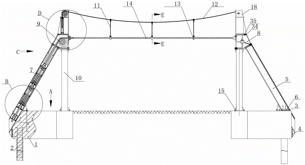 Anti-collision self-resetting boundary frame for overspan highway railway bridge