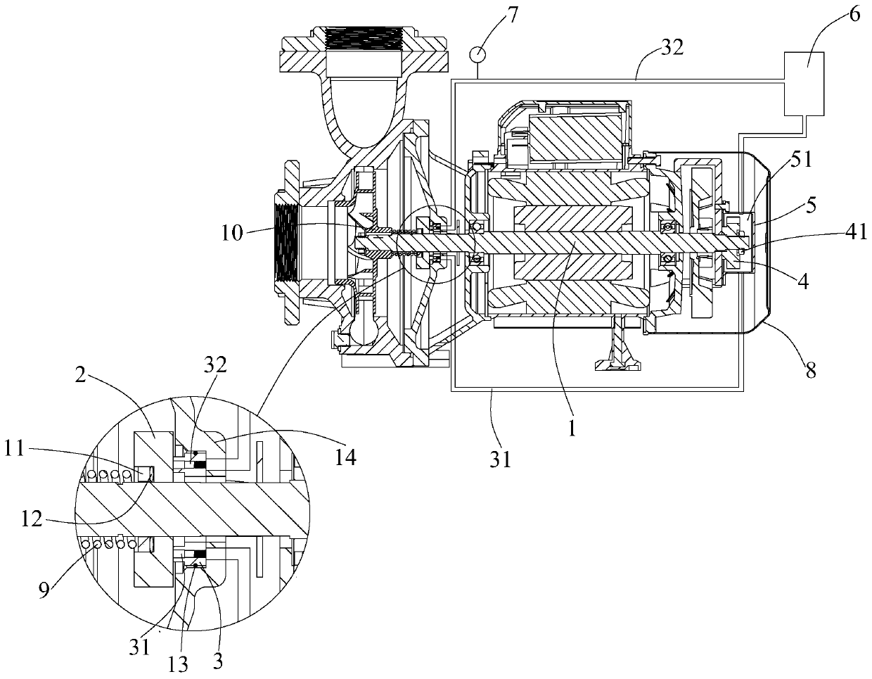 Water-cooling single-end-face mechanical sealing structure and working method thereof