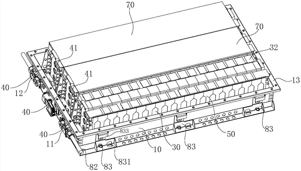 Structure for heat radiation of battery module and installation and fixation of electrical cores
