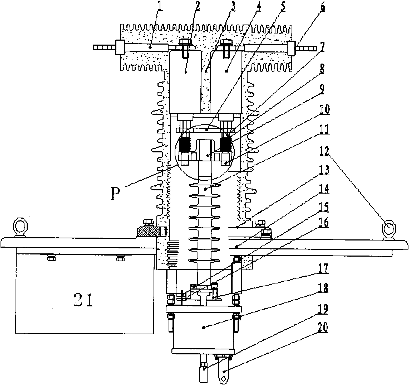 Driving mode control-based single-phase vacuum circuit breaker of double arc-extinguishing chamber