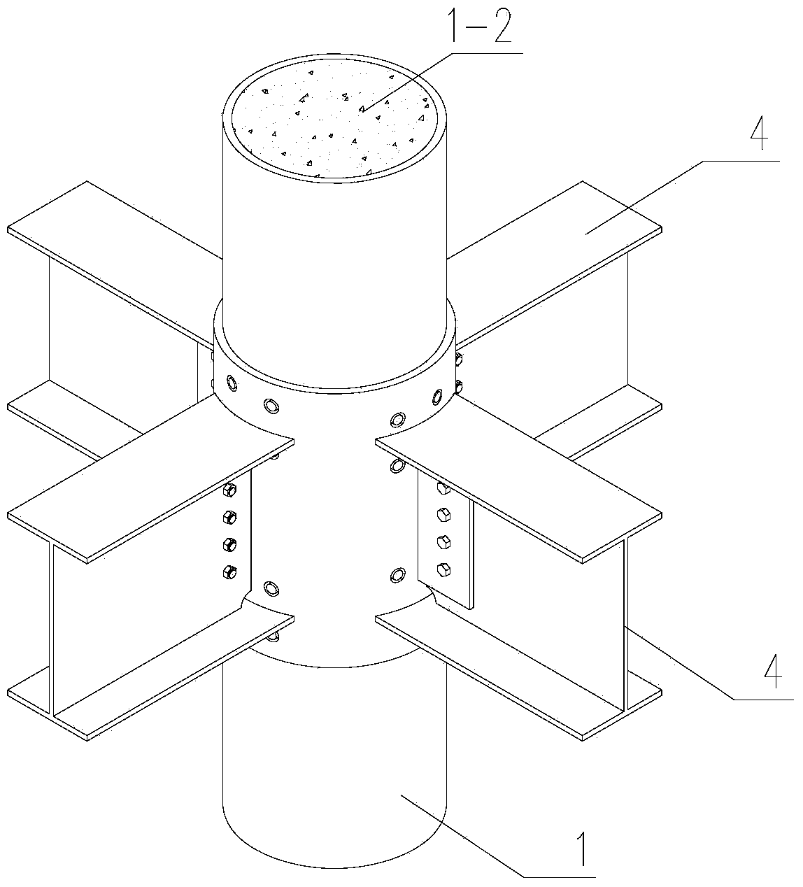 Connection joint of concrete filled steel tubular column and beams