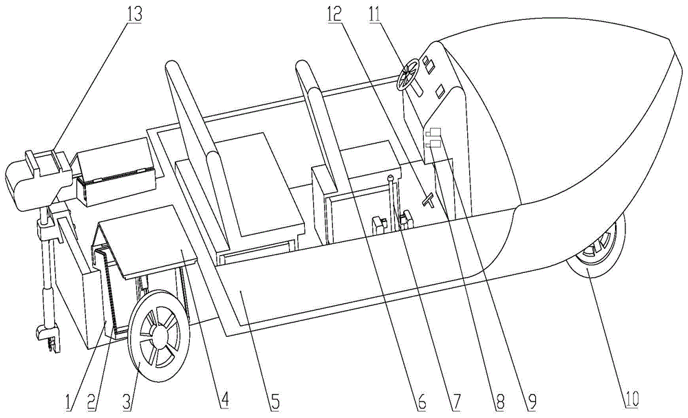 Rear wheel retracting and protecting mechanism for amphibious boat
