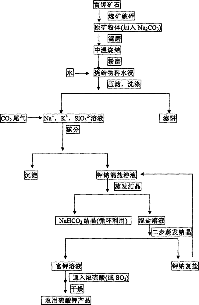 Method for preparing agricultural potassium sulfate from potassium-rich rock