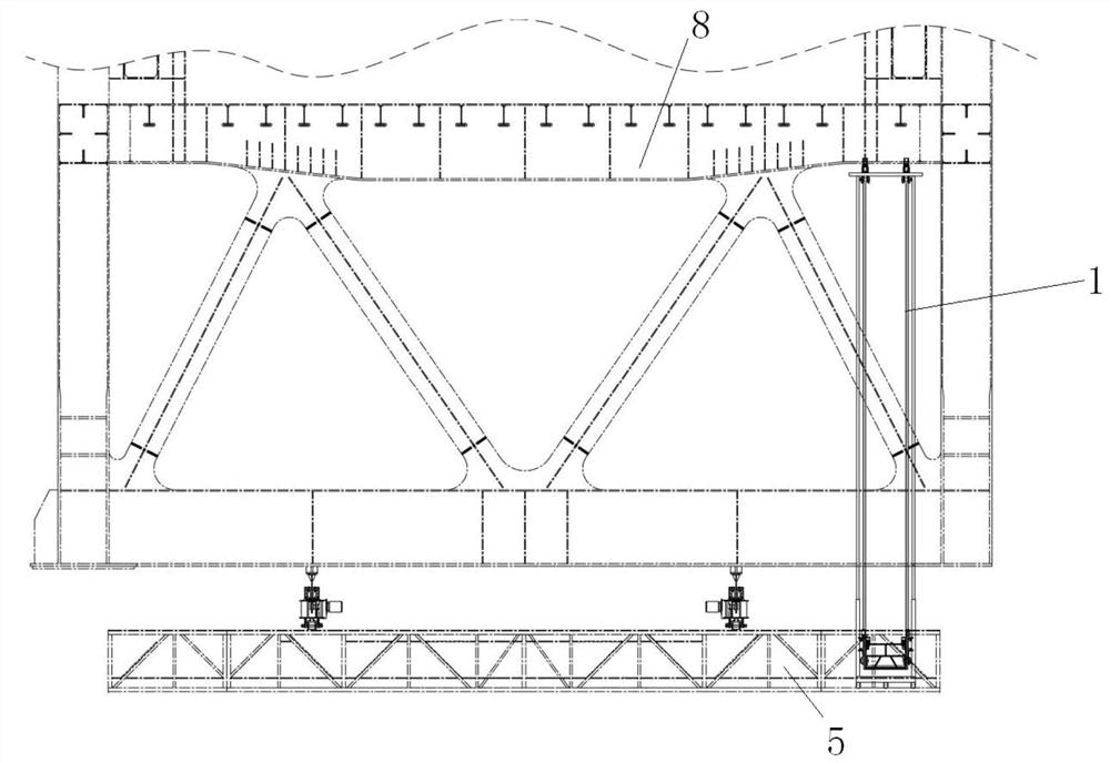 A lower chord reinforced steel truss girder inspection vehicle lifting platform