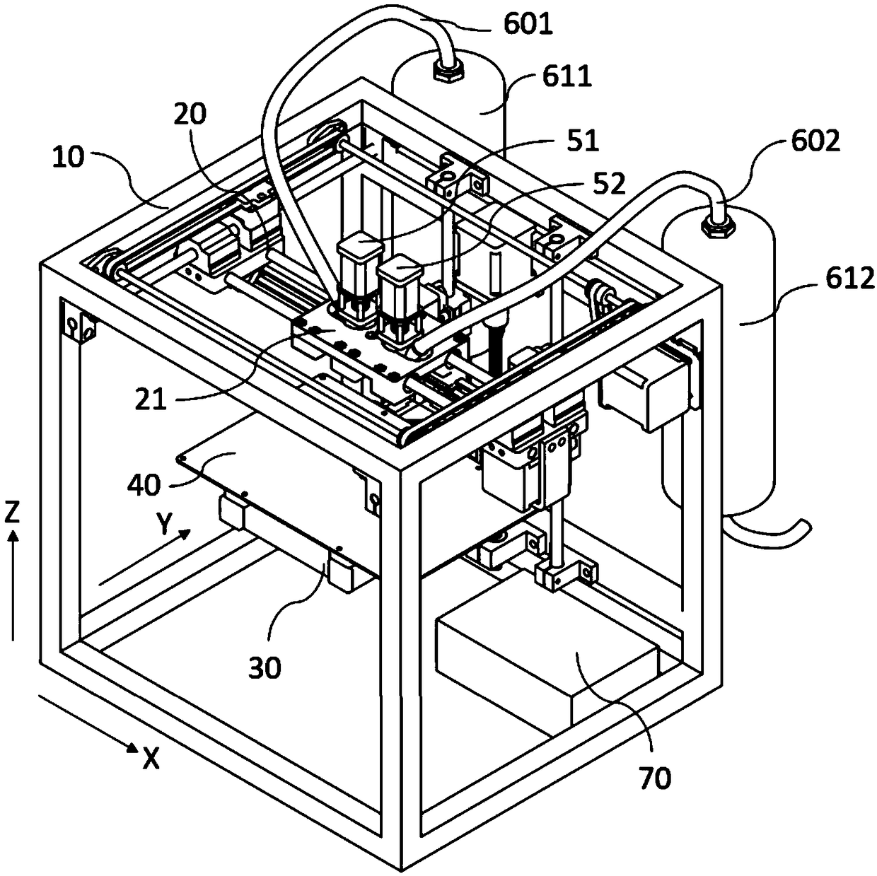 Double-nozzle extrusion type ceramic 3D printer and printing method thereof