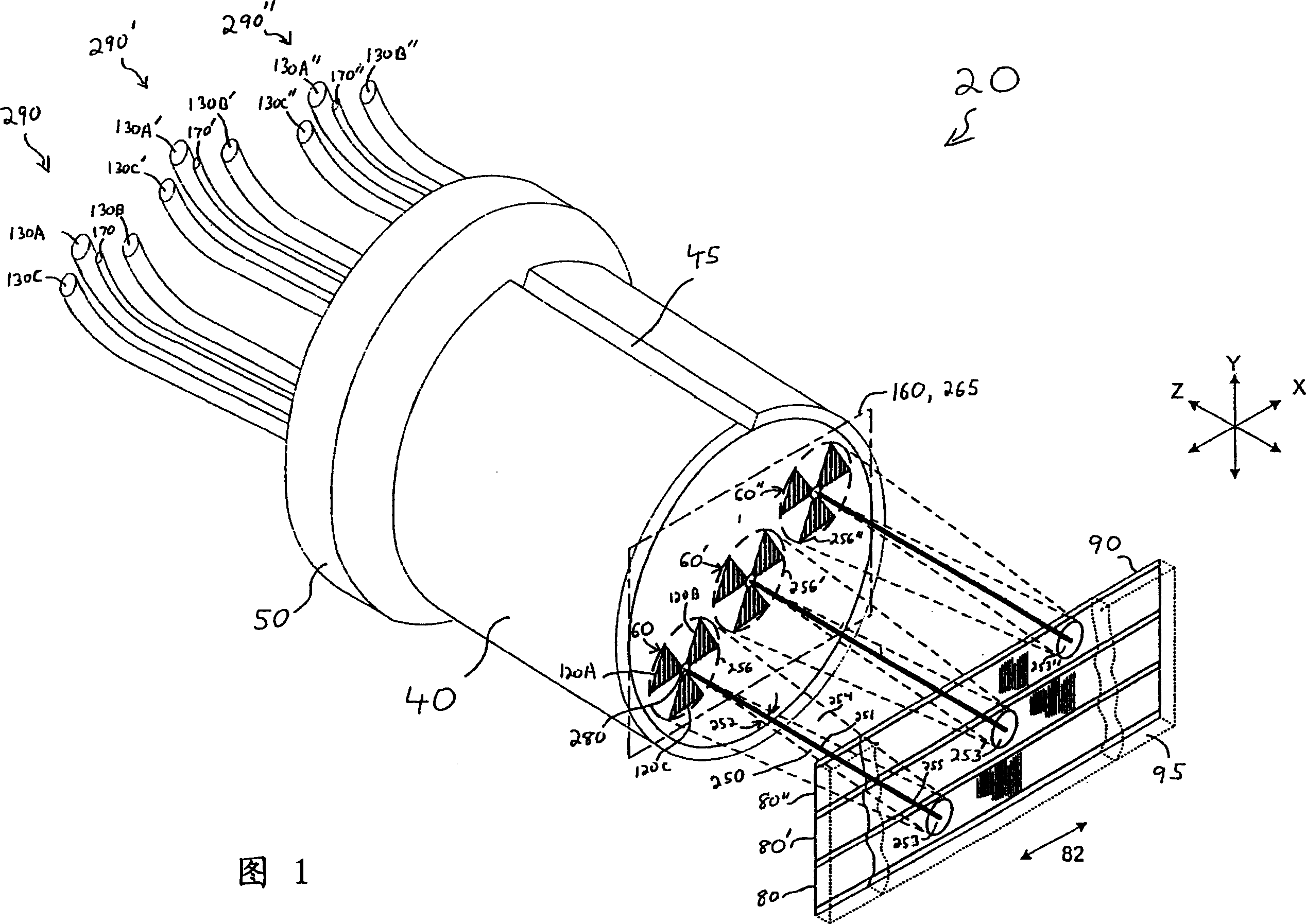 Absolute position miniature grating encoder readhead using fiber optic receiver channels