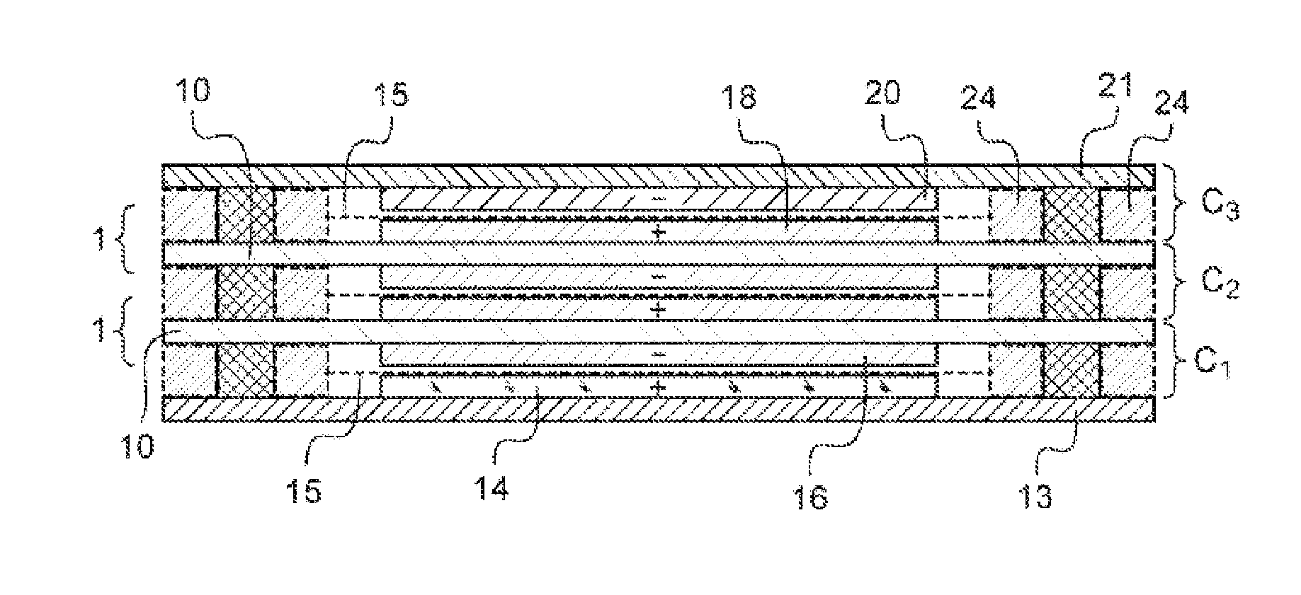 Bipolar li-ion battery having improved sealing and associated method of production