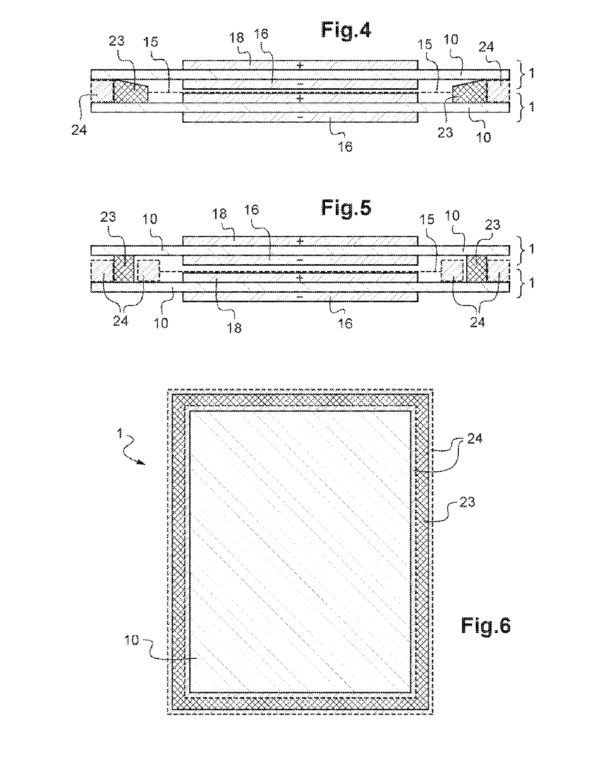 Bipolar li-ion battery having improved sealing and associated method of production
