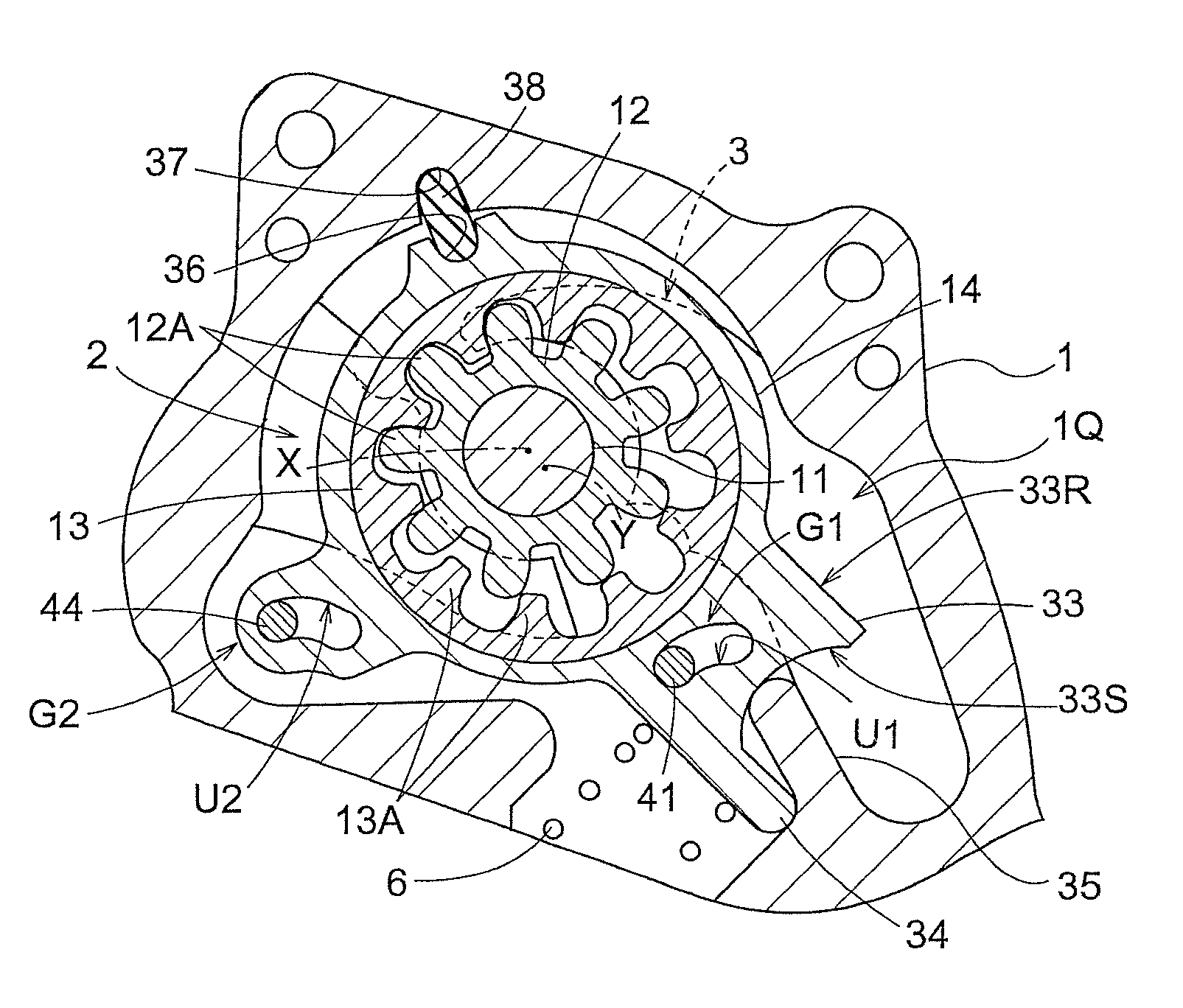 Oil pump including rotors that change eccentric positional relationship one-to another to adjust a discharge amount