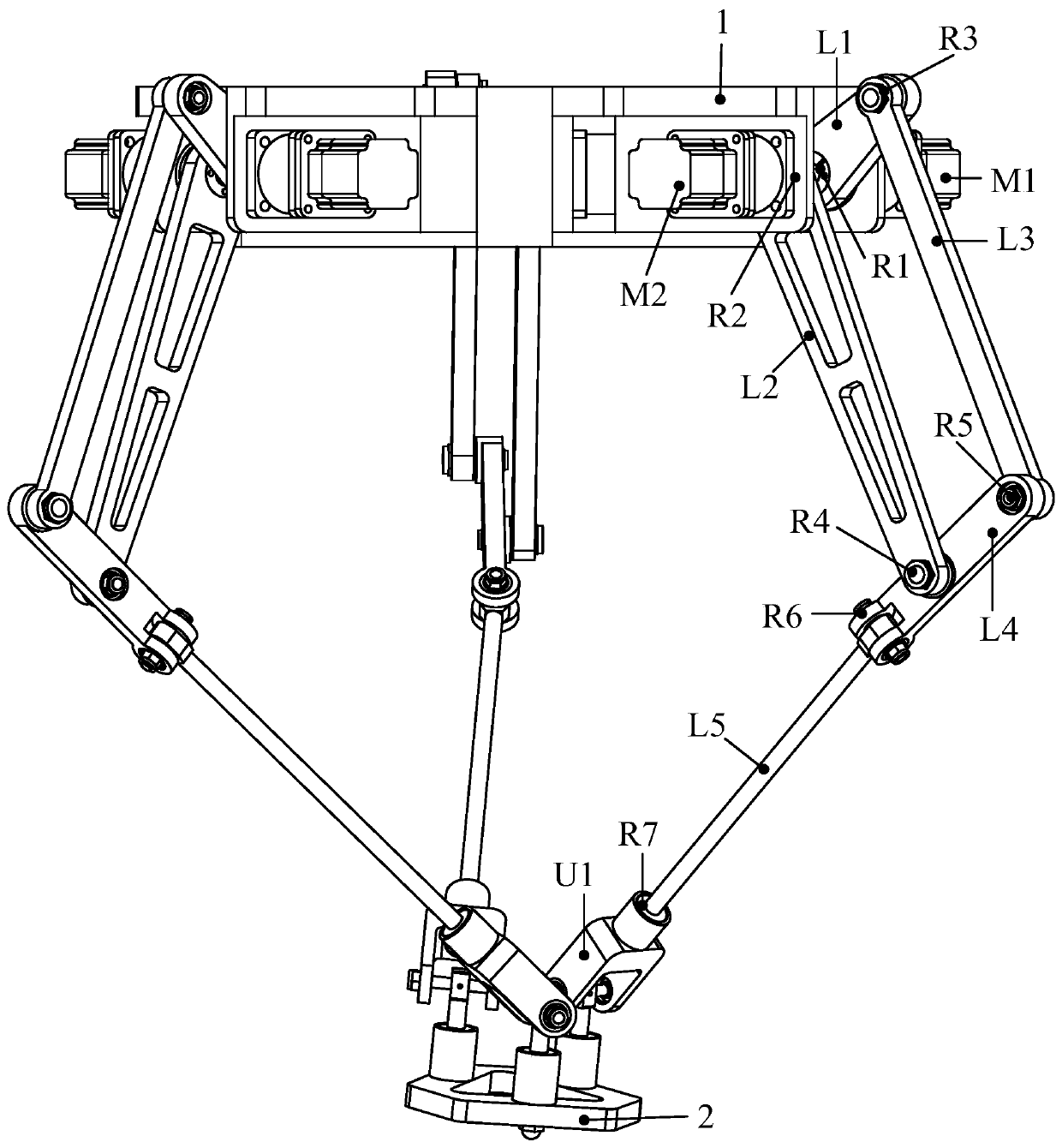 Parallel robot with large working space and low inertia
