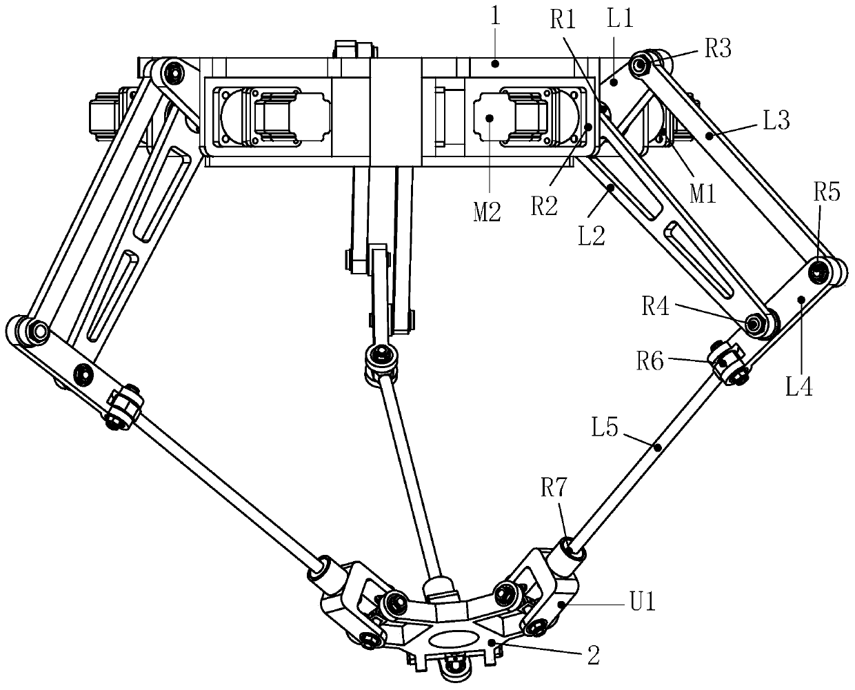 Parallel robot with large working space and low inertia