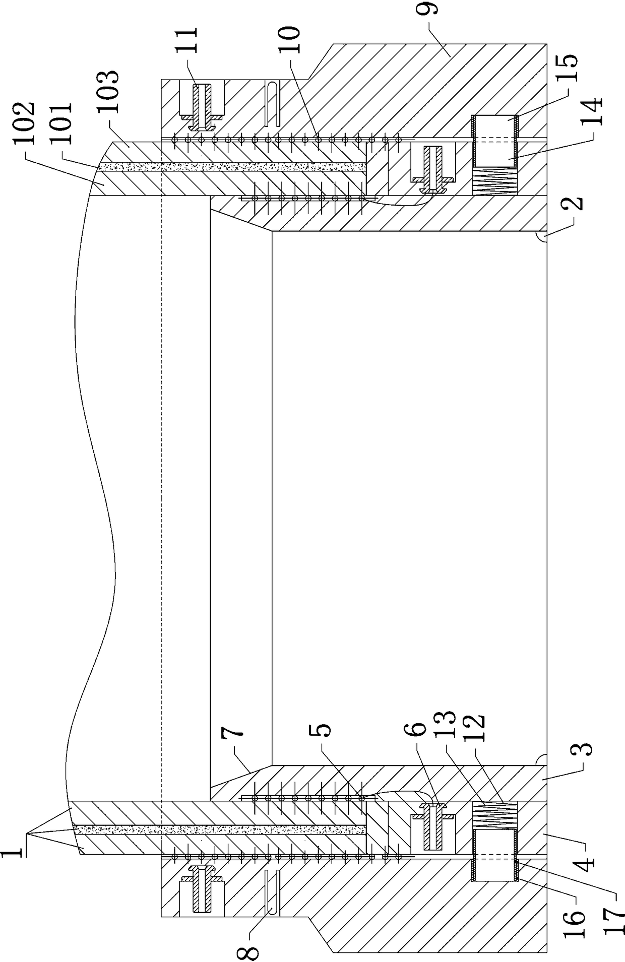Full-plastic joint connecting device for steel wire skeleton plastic composite pipes and construction method