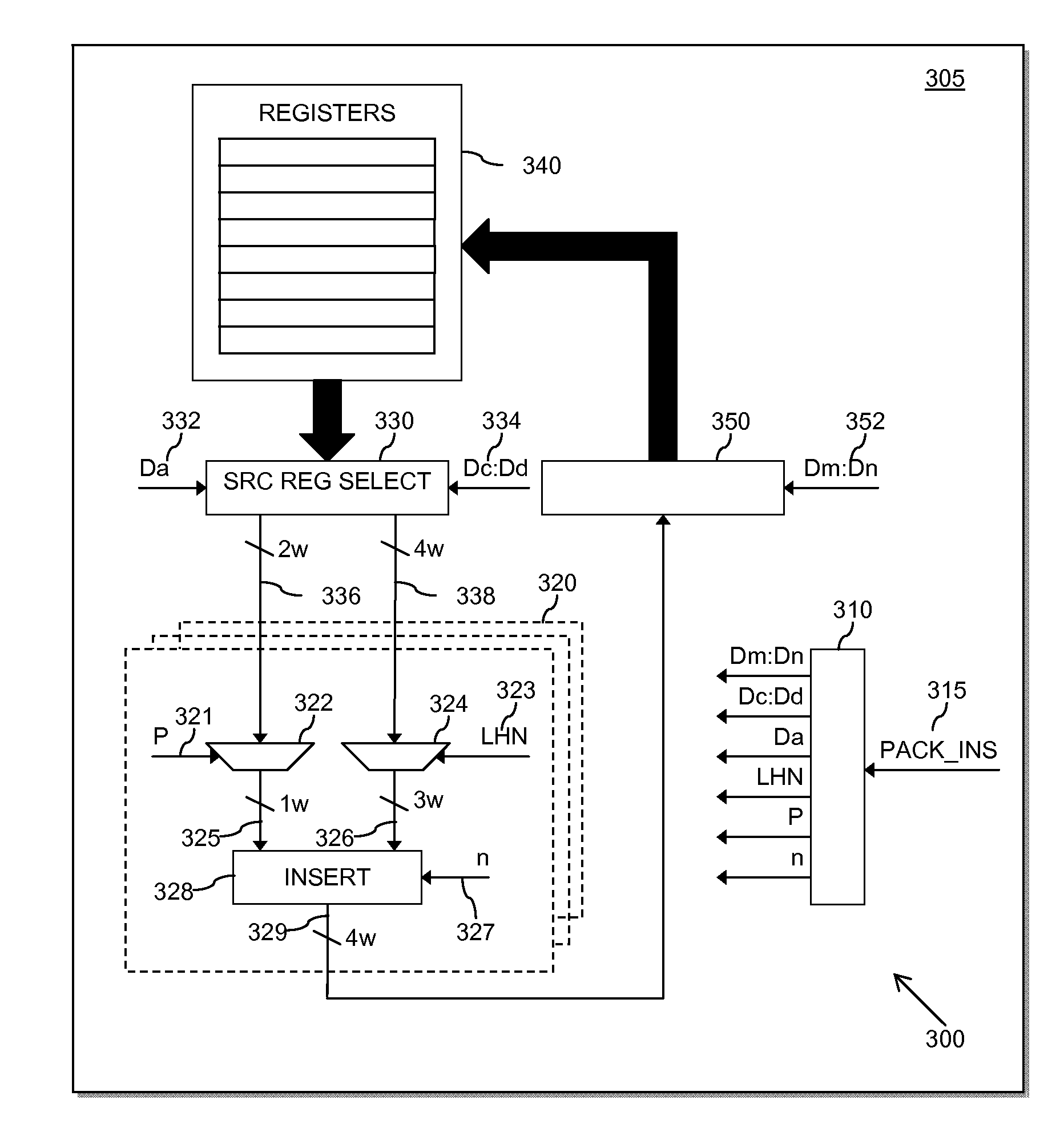 Signal processing device and method of performing a pack-insert operation