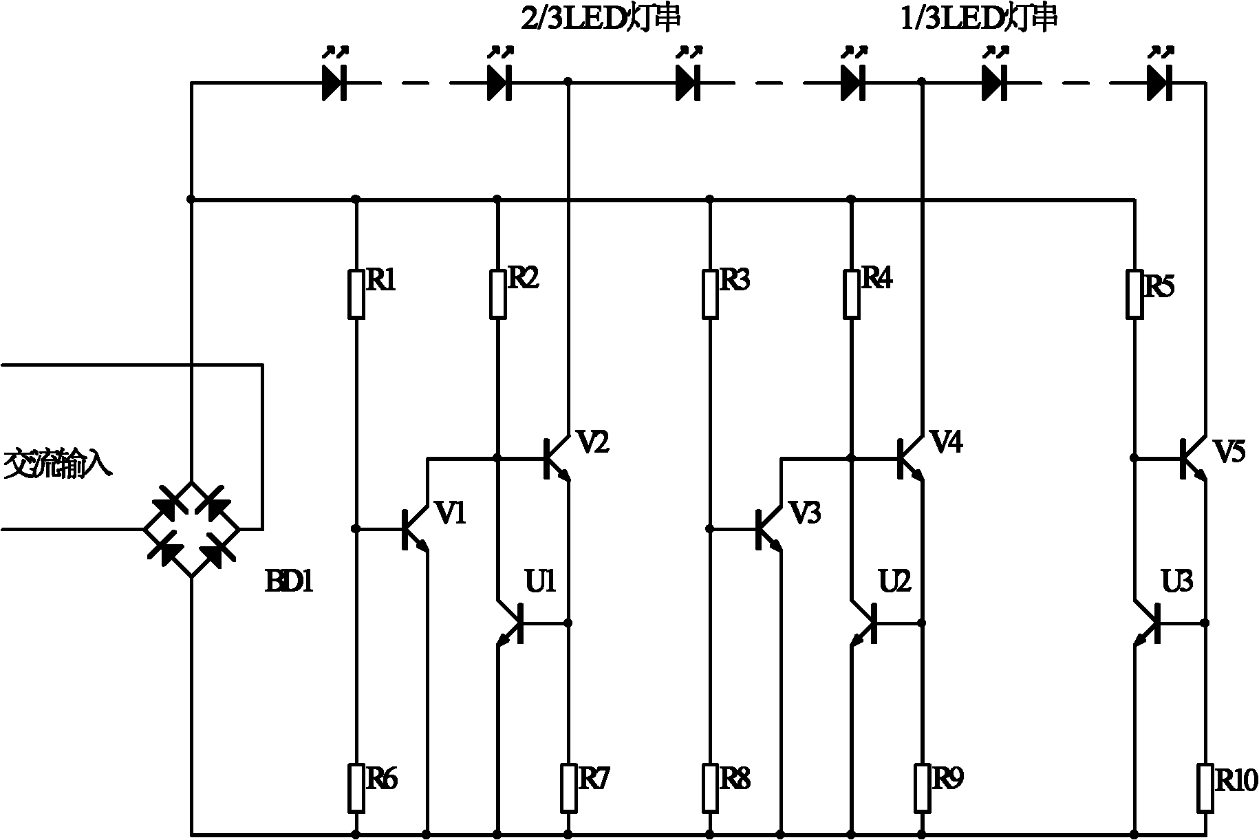 Drive circuit capable of improving power factors of alternating current light emitting diode (AC LED) lamp