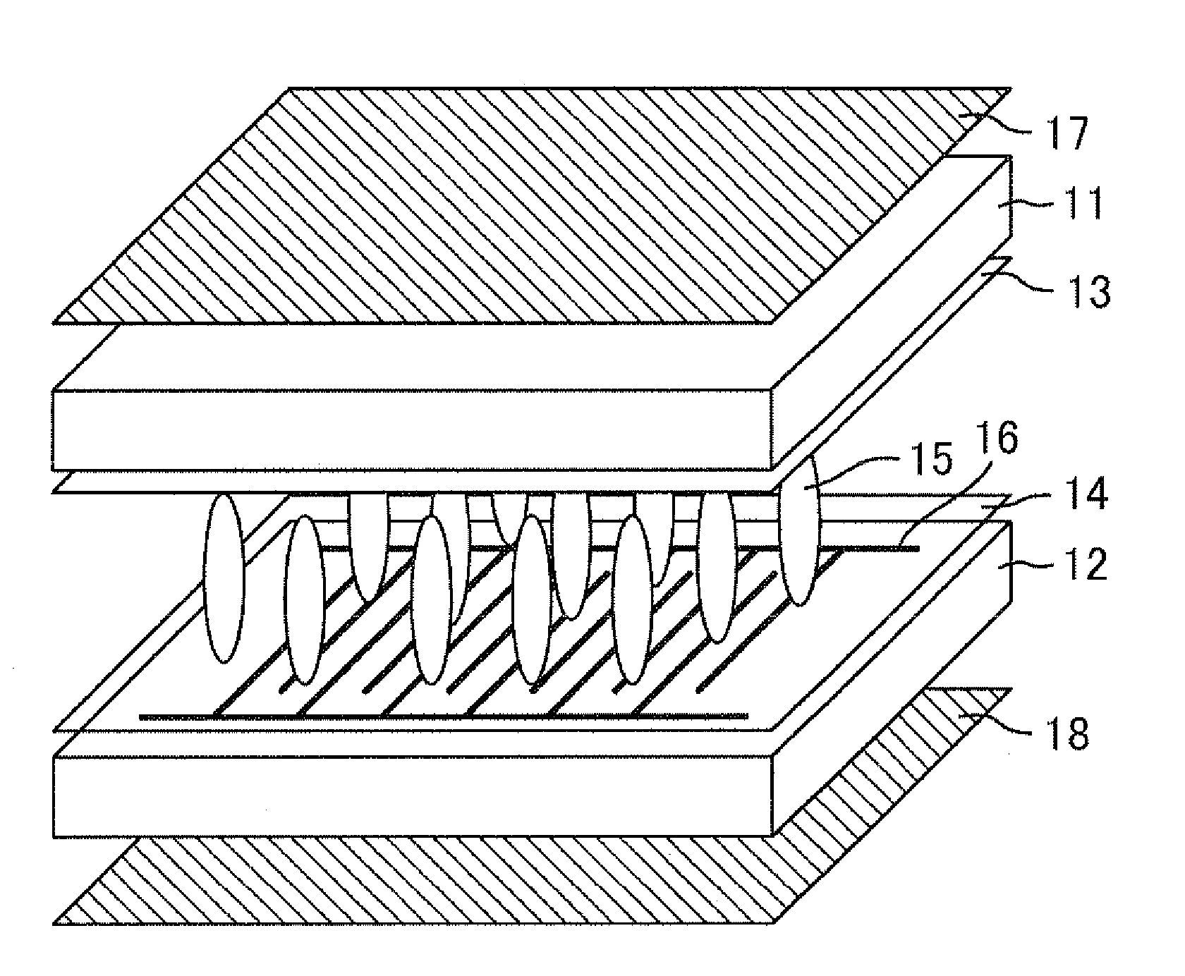 Liquid crystal display device comprising a P-type liquid crystal material and a first alignment layer having an anchoring energy