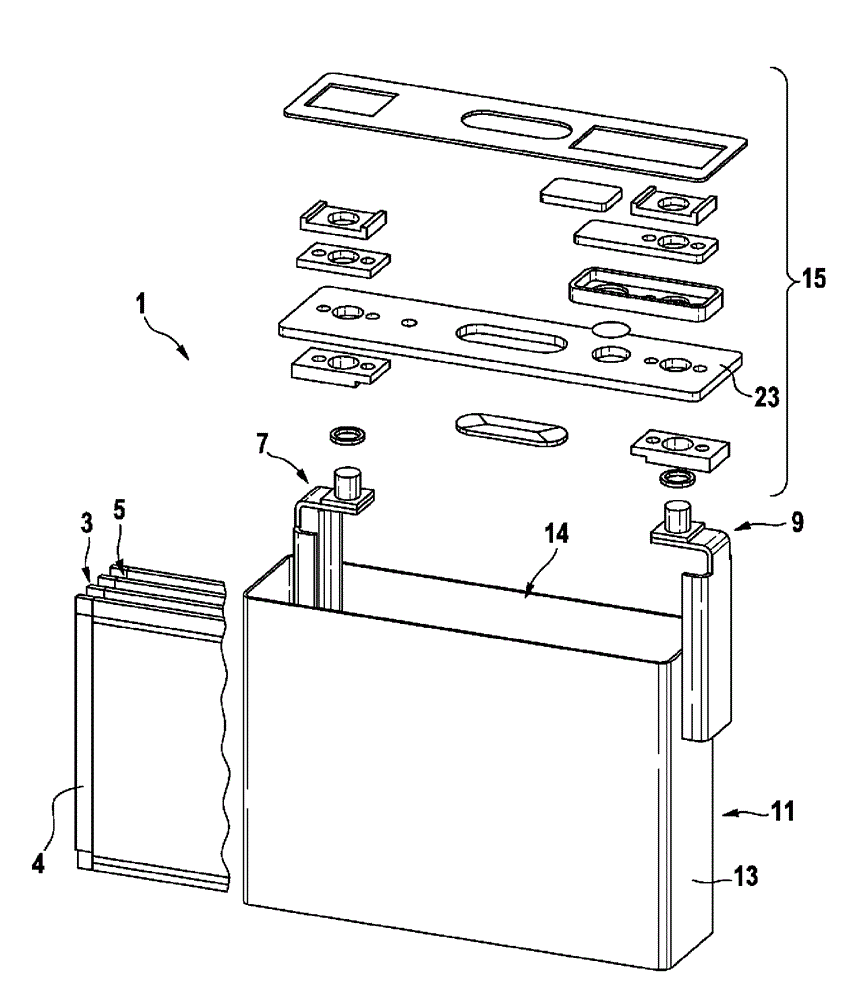 Battery cell comprising a cover plate fixed in a housing by bonding