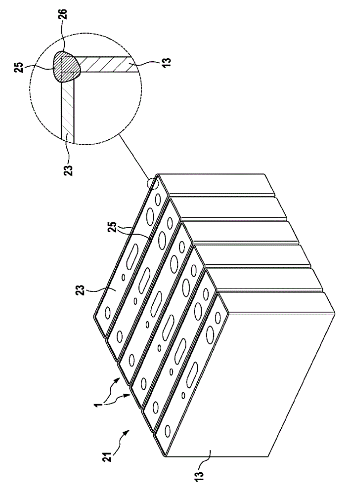 Battery cell comprising a cover plate fixed in a housing by bonding