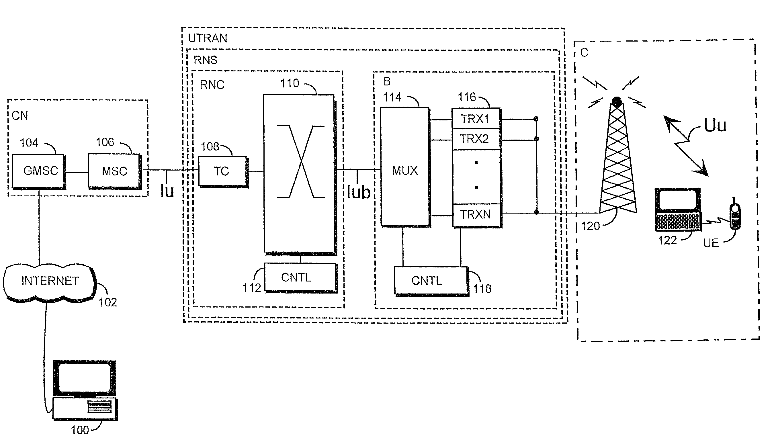 Power control of network part transmitter in radio system