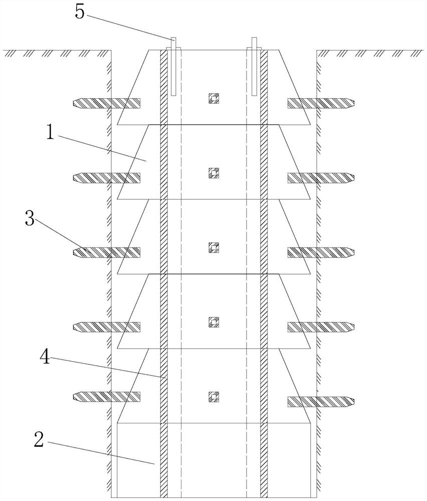 Prefabricated packing expanding key type excavation foundation for power transmission line and construction method thereof